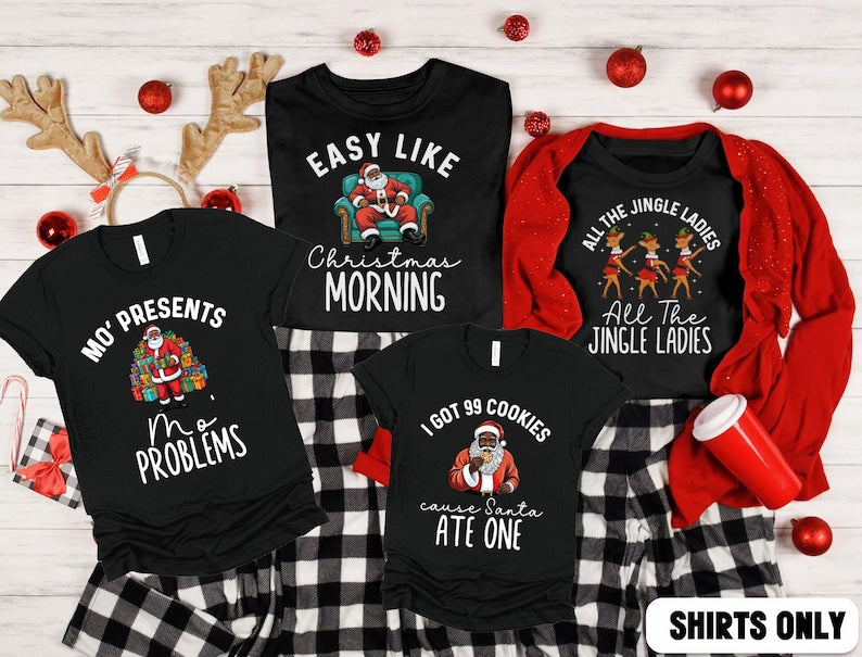 Matching Family Pajamas Shirts, Christmas Pajamas Tshirt, Brown Santa Family Pajamas Tee, African American Santa Claus, Christmas Shirts