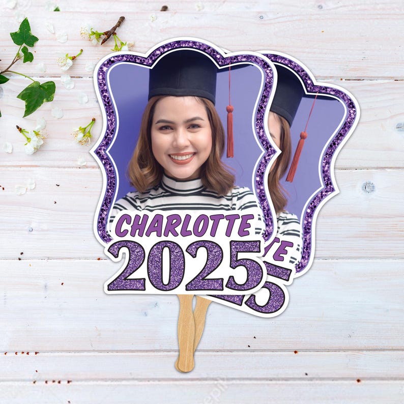 Custom Face Fans With Wooden Handle, Graduation Head, Grad Face Fans, Class of 2025 Head Fans, Graduation Faces on a Stick