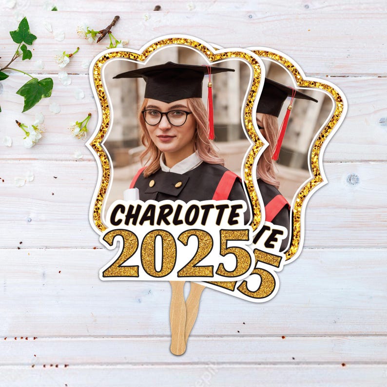 Custom Face Fans With Wooden Handle, Graduation Head, Grad Face Fans, Class of 2025 Head Fans, Graduation Faces on a Stick