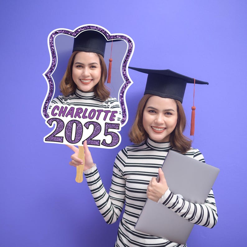 Custom Face Fans With Wooden Handle, Graduation Head, Grad Face Fans, Class of 2025 Head Fans, Graduation Faces on a Stick