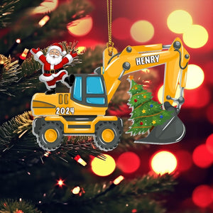 Personalized Xmas Excavator Construction Ornament, 2D Acrylic Flat Ornament Not 3D, Ornaments For Kids, Ornament Backhoe, Xmas Gift For Kids