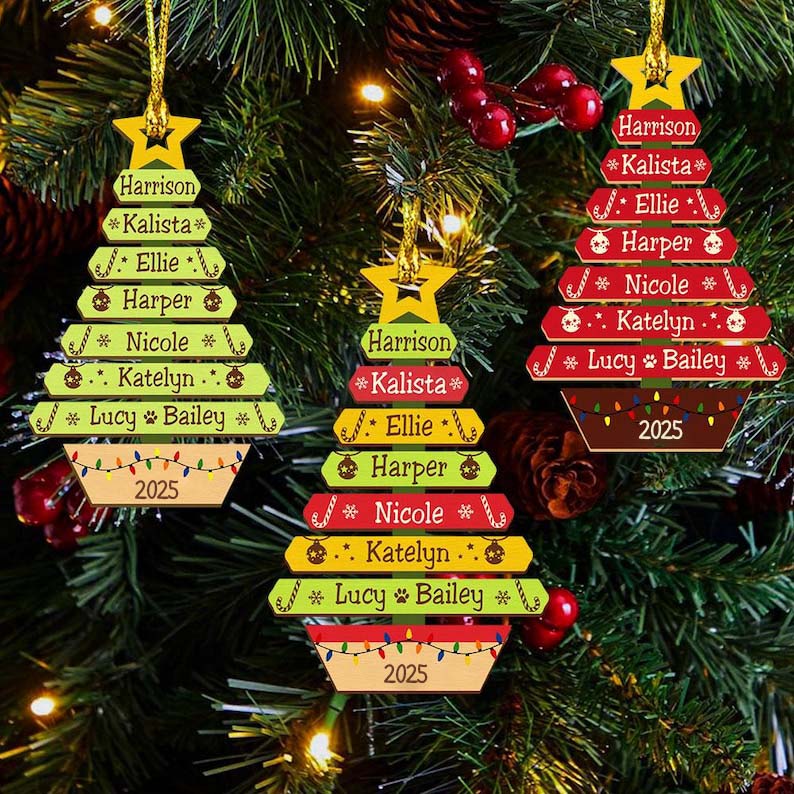 Custom Christmas Tree Ornament with Family Names, Family Christmas Ornament, Christmas Tree Name Ornament 2025, Family Name Ornament