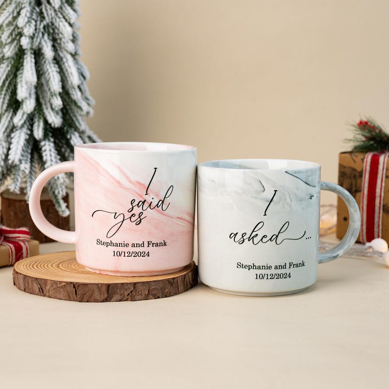 Personalised Engagement Gift, His & Hers Printed Mugs, Soon to be Mrs, One Lucky Mr, Marble Mugs, Bride To Be Mug
