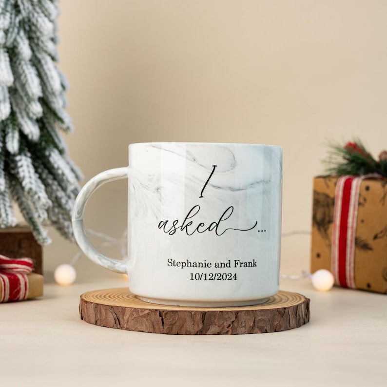 Personalised Engagement Mugs, Couple Engagement Present, Happy Engagement Gift, He Asked, She Said Yes