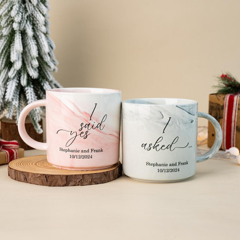 Personalised Engagement Mugs, Couple Engagement Present, Happy Engagement Gift, He Asked, She Said Yes