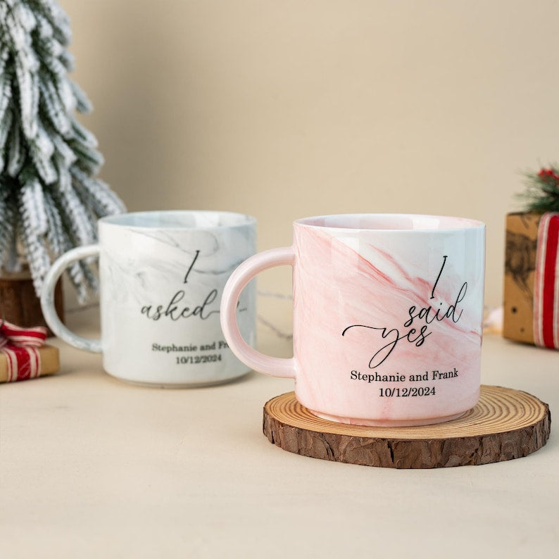 Personalised Engagement Mugs, Couple Engagement Present, Happy Engagement Gift, He Asked, She Said Yes