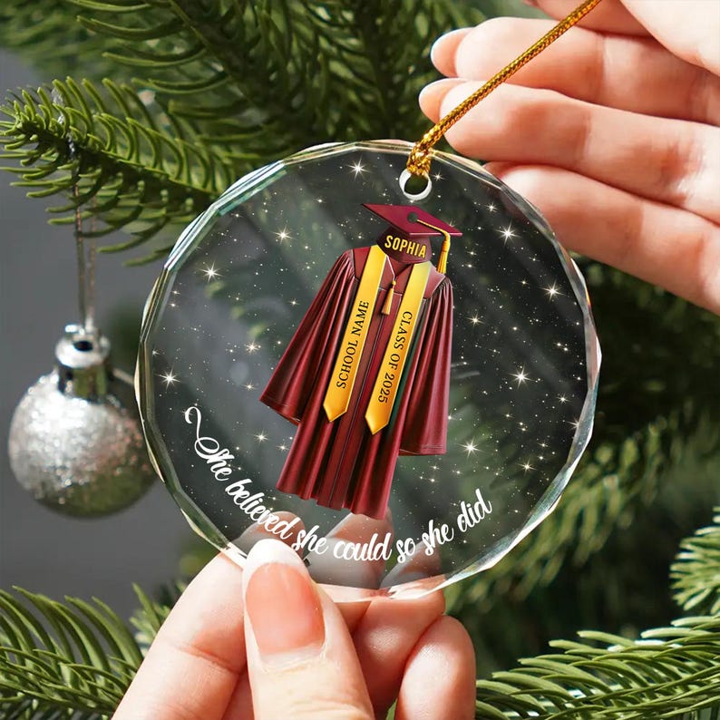 Senior Glass Ornament, Custom Graduation Christmas Ornament, Personalized Class of 2025 2025 Ornament, Gifts for Senior Graduate Grad to be