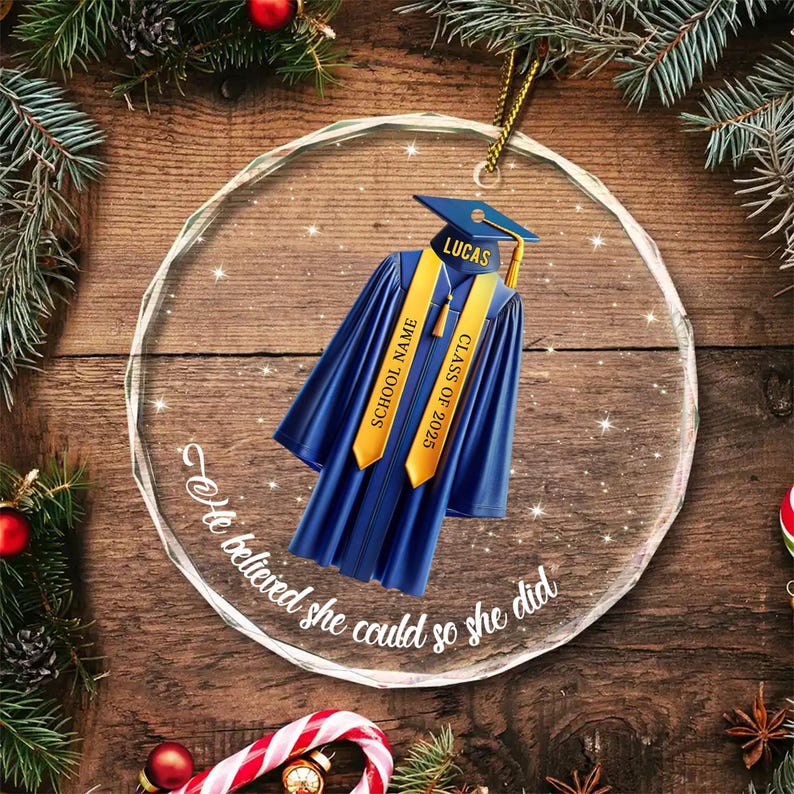 Senior Glass Ornament, Custom Graduation Christmas Ornament, Personalized Class of 2025 2025 Ornament, Gifts for Senior Graduate Grad to be
