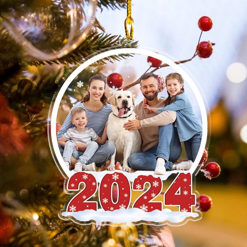 Merry Christmas 2024 Customized Acrylic Ornaments, Gift For Family, Gift For Christmas, Customize Photo And Family Name, Christmas Decors