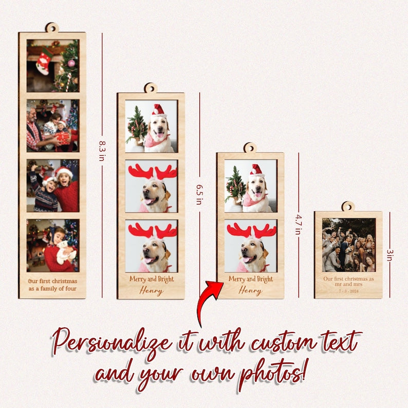 Photo Ornament, Photo Strip Ornament, Personalized Photo Strip Christmas Ornament, Christmas Ornament Photo Frame, First Married Ornament