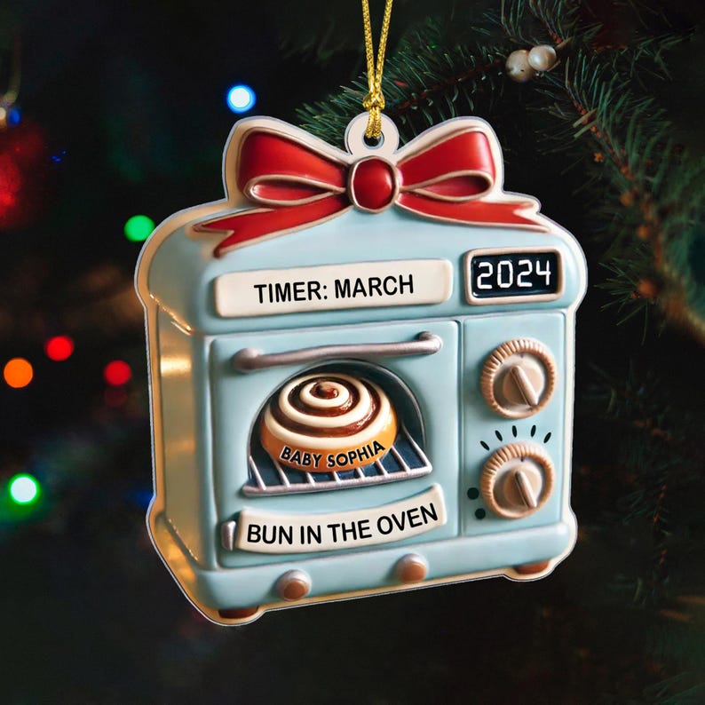 2D FLAT Expecting Baby Bun In Oven Christmas Acrylic Ornament, Mom To Be Christmas Ornament, Pregnancy Announcement Ornament, New Mom Gift