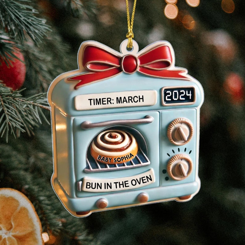 2D FLAT Expecting Baby Bun In Oven Christmas Acrylic Ornament, Mom To Be Christmas Ornament, Pregnancy Announcement Ornament, New Mom Gift