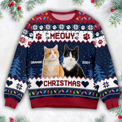 Custom Photo Christmas Ugly Sweater, Meowy Catmas Ugly Sweater, Meowy Christmas, Christmas Gift, Gift For Cat Lovers, Cat Mom, Cat Dad