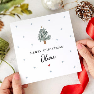 Personalised Merry Christmas card with name Xmas gift card Xmas tree greeting card for her him friend boyfriend girlfriend colleague boss