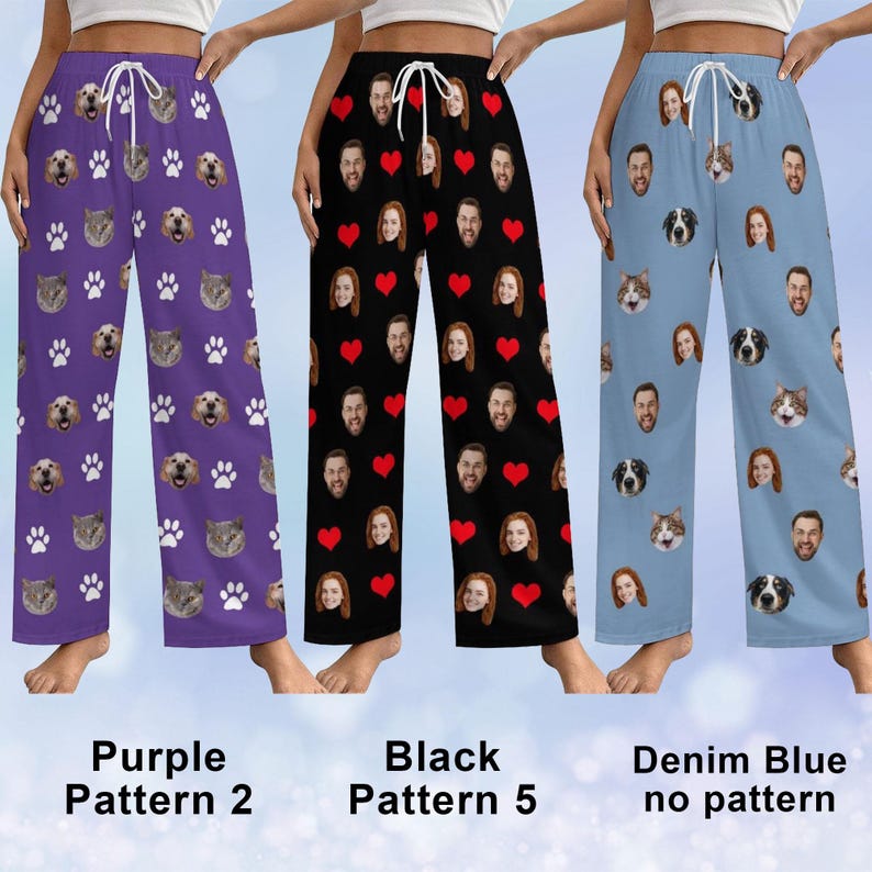 Custom Face Pajama Pants with Dog Paw, Personalized Pjs, Women Pajama Pants, Personalized Pajamas with Face, Christmas Pajamas, Gift for Him