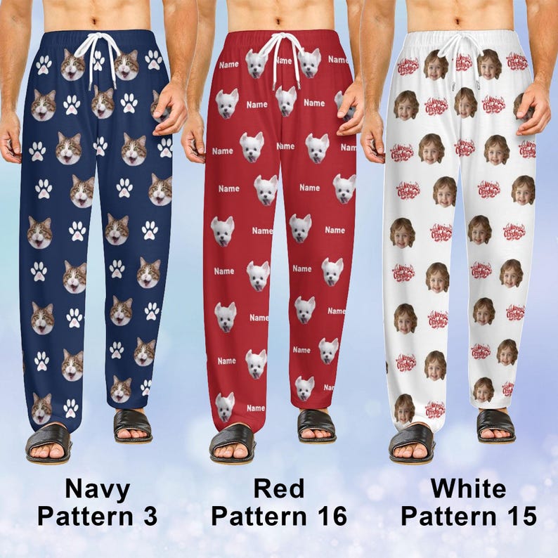 Custom Face Pajama Pants with Dog Paw, Personalized Pjs, Women Pajama Pants, Personalized Pajamas with Face, Christmas Pajamas, Gift for Him
