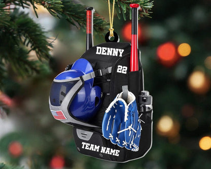 Personalized Baseball Bag Christmas Ornament, Custom Baseball Player Name and Number Ornament, Custom Baseball Team Gifts, 2024 Keepsake