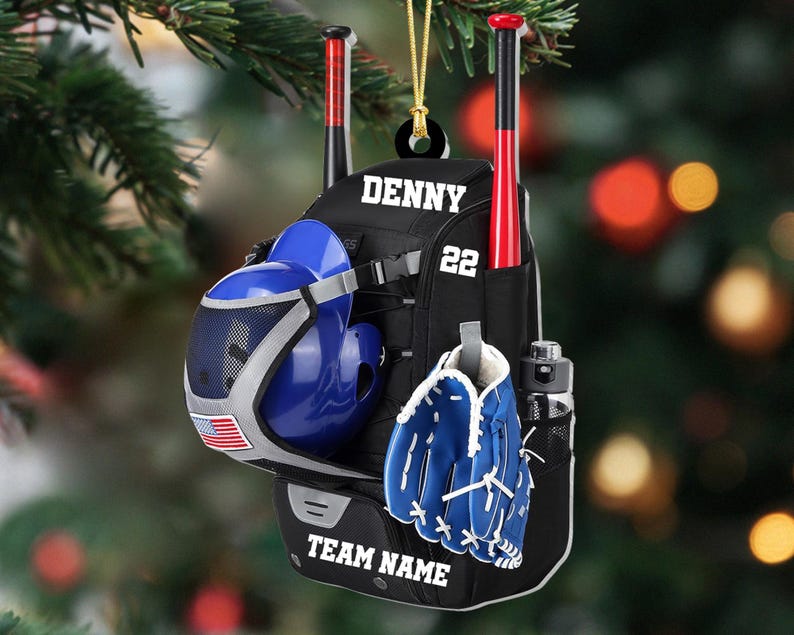 Personalized Baseball Bag Christmas Ornament, Custom Baseball Player Name and Number Ornament, Custom Baseball Team Gifts, 2024 Keepsake