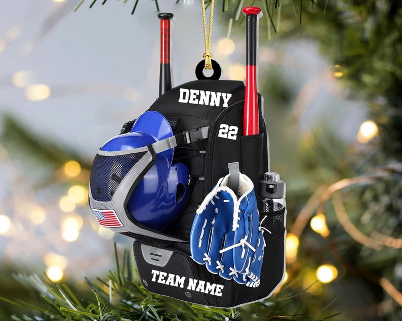 Personalized Baseball Bag Christmas Ornament, Custom Baseball Player Name and Number Ornament, Custom Baseball Team Gifts, 2024 Keepsake