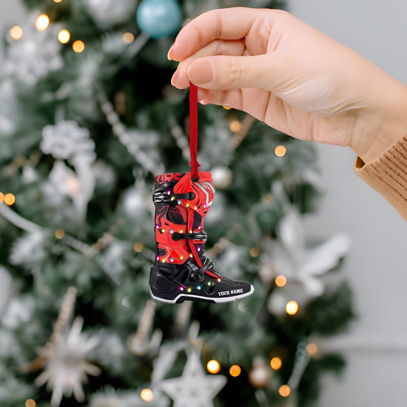 Personalized Motocross Shoes Ornament, Christmas Light Decor for Riders, Custom Dirt Bike Ornament Gift, Motocross Racer Holiday Keepsake