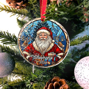 Personalized Santa Claus Stained Glass Ornament,Christmas Handcraft Holiday Ornament with name,Premium Water Ripple Glass,Christmas GIFT