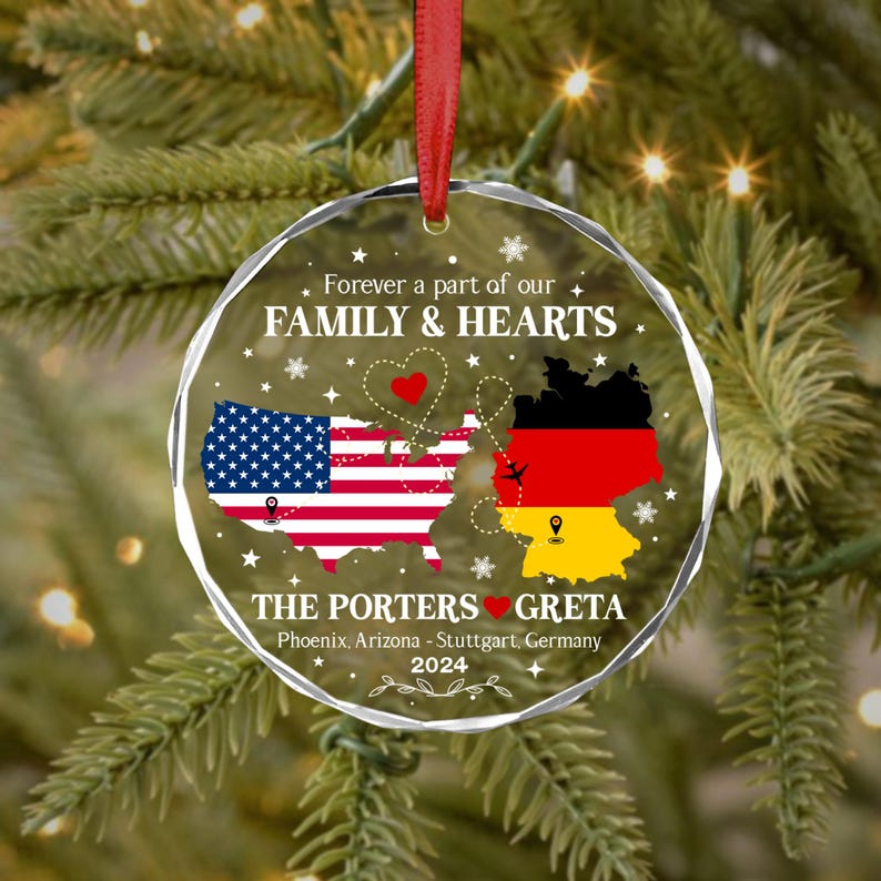 Personalized Long Distance Ornament, Exchange Student Keepsake, Gift For Foreign Exchange Students, Two Countries Ornament, Moving Away Gift