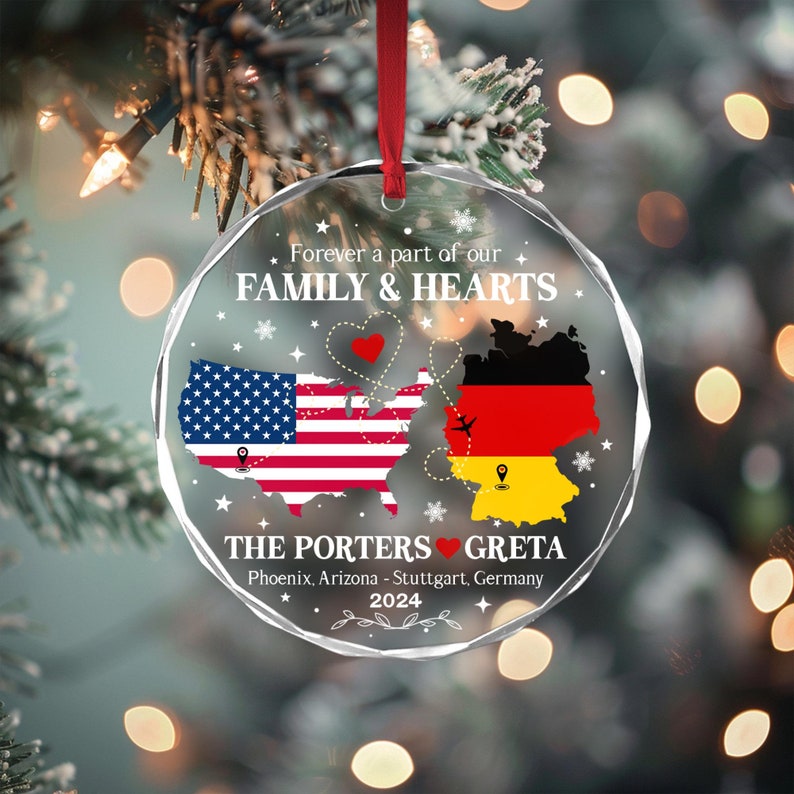 Personalized Long Distance Ornament, Exchange Student Keepsake, Gift For Foreign Exchange Students, Two Countries Ornament, Moving Away Gift