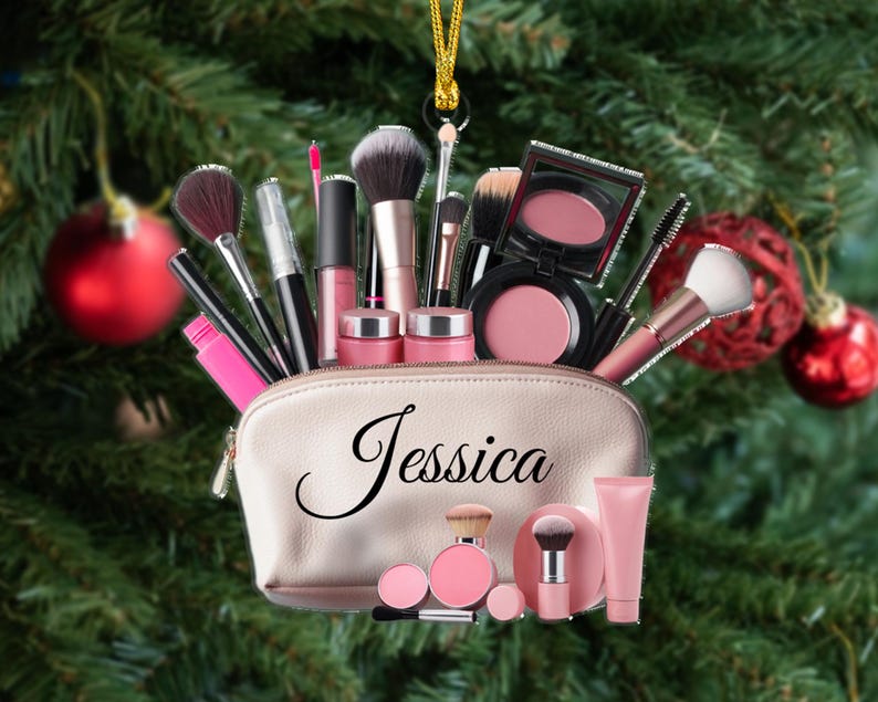 2D Flat Style Custom Name Makeup Ornament, 2024 Christmas Ornament Keepsake, Teen Girl Christmas, Gift for Makeup Artist, MUA Xmas Gift