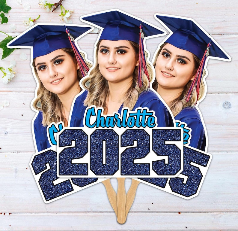 Custom Face Fans With Wooden Handle, Graduation Head, Grad Face Fans, Class of 2025 Head Fans, Graduation Faces on a Stick