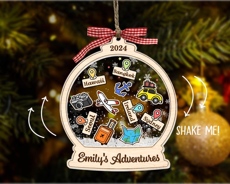 Personalized Adventure Ornament, Custom Travel Adventure Ornament, Traveler Christmas Gift, Travel 4D Shaker Ornament, Journey Traveler Gift