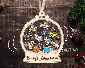 Personalized Adventure Ornament, Custom Travel Adventure Ornament, Traveler Christmas Gift, Travel 4D Shaker Ornament, Journey Traveler Gift