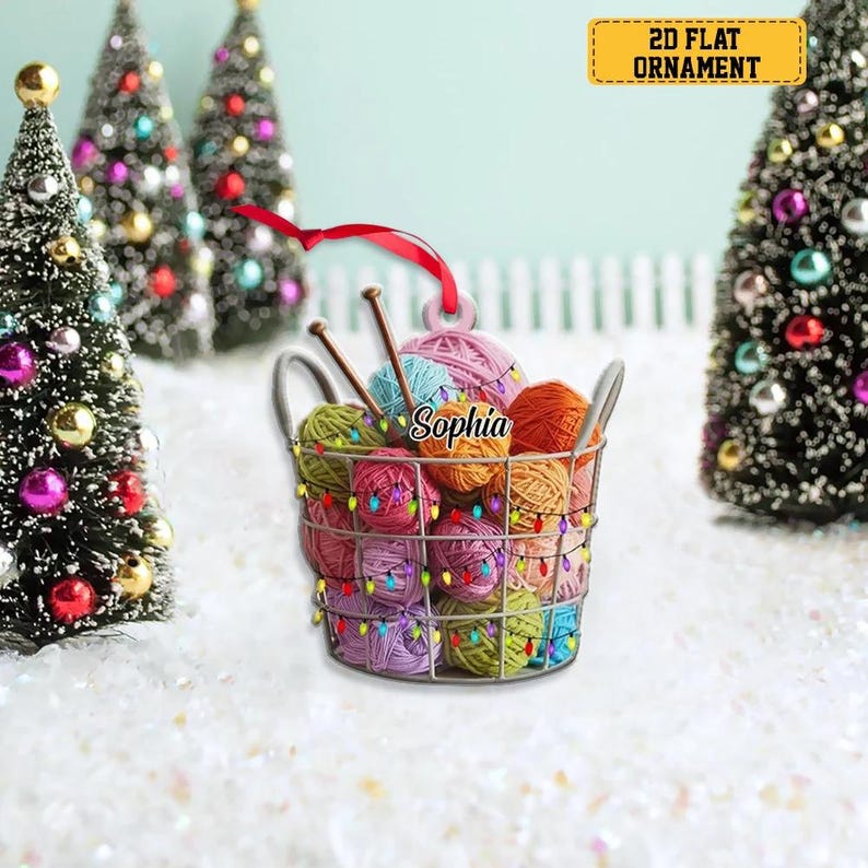 Personalized Knitting Yarns Box Ornament, Christmas Knitting Accessories, Knitting Christmas Tree Ornament, Knitting Lover Gift Xmas 2024