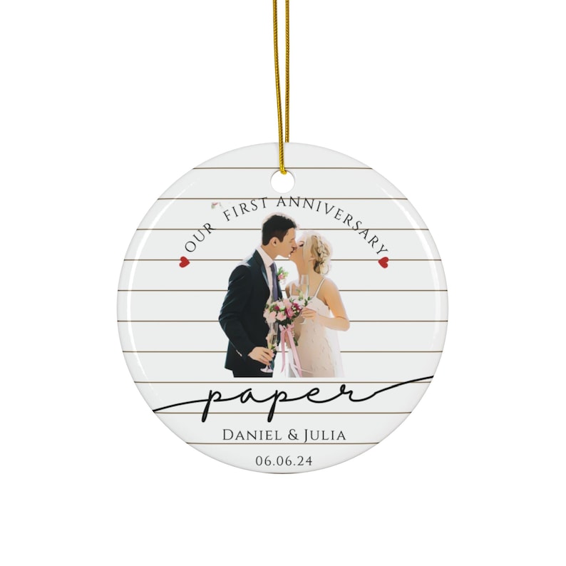 Personalized First Anniversary Ornament, 1st Anniversary Gift, Paper Wedding Anniversary Ornament, Anniversary Gift for Husband Wife