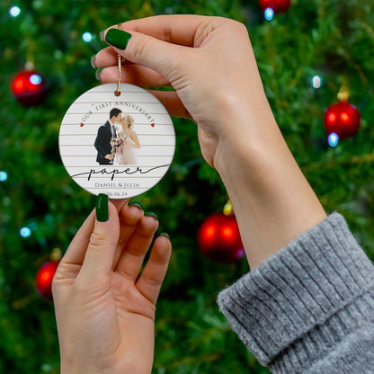 Personalized First Anniversary Ornament, 1st Anniversary Gift, Paper Wedding Anniversary Ornament, Anniversary Gift for Husband Wife
