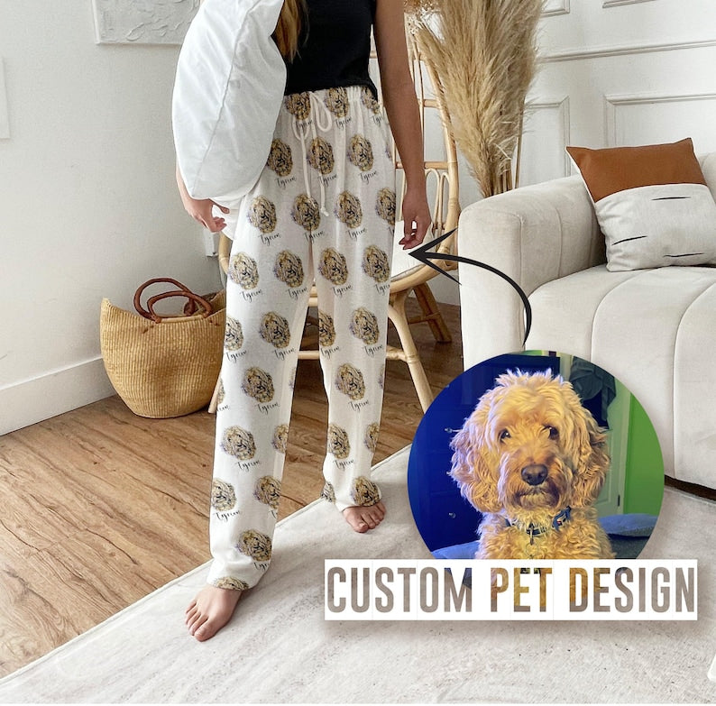 Custom Pet Portrait Pajama pants Using Pet Photo + Name Custom Dog Personalized Pajama Pants Photo Pants Dog Dad Dog Mom Gift