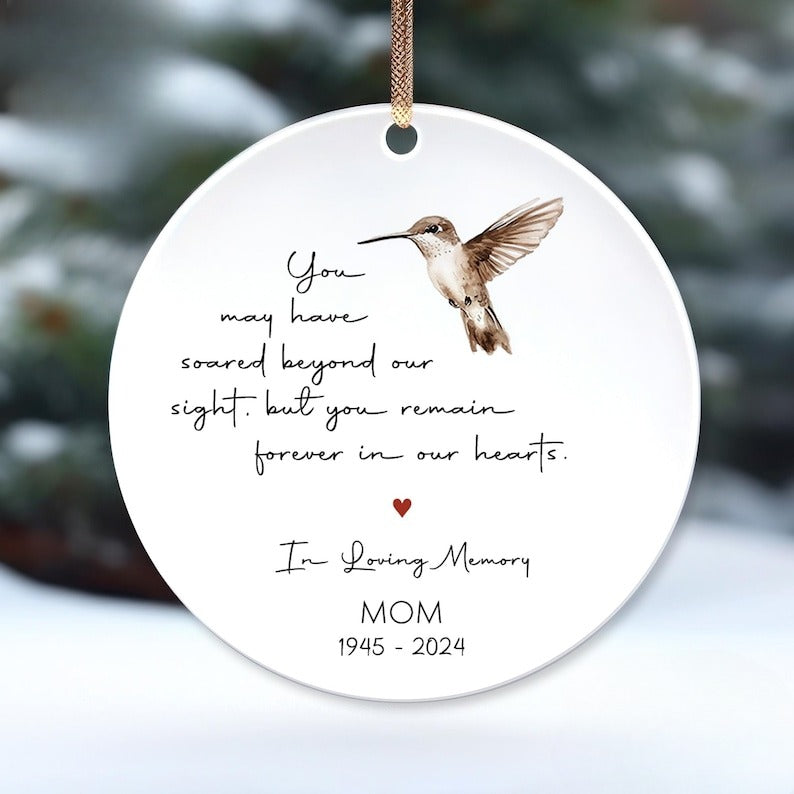Personalized Memorial Ornament, Custom Sympathy Gift for Family Loss, Christmas Loved One Memory, Hummingbird Ornament