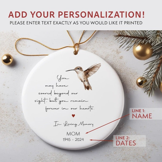 Personalized Memorial Ornament, Custom Sympathy Gift for Family Loss, Christmas Loved One Memory, Hummingbird Ornament