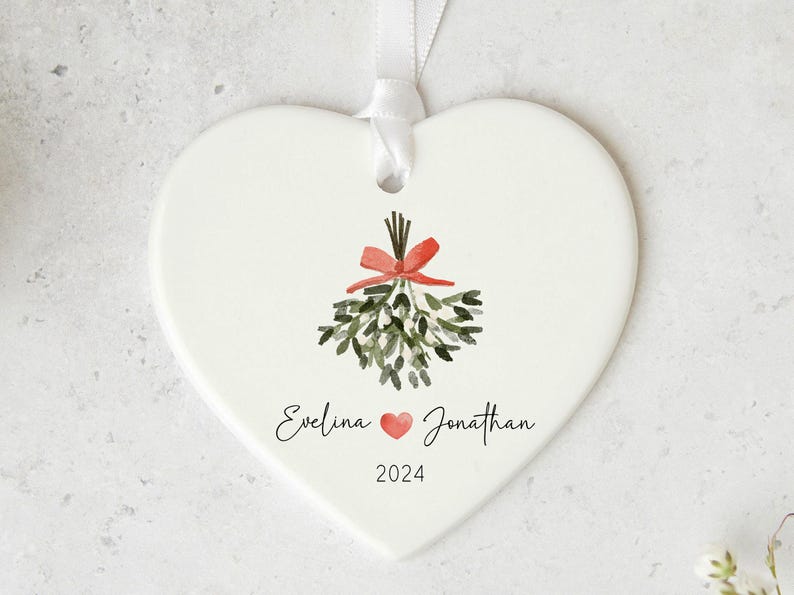 Personalized Couples Christmas Mistletoe Ornament, Custom Names Decoration