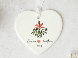 Personalized Couples Christmas Mistletoe Ornament, Custom Names Decoration