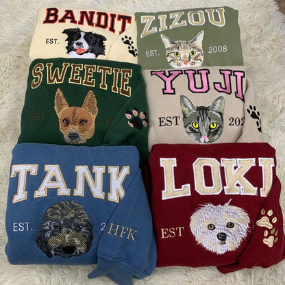 Custom Dog Face Embroidered Sweatshirt, Personalized Pet Crewneck Hoodie, Embroidered Cat Crewneck, Gift for Dog Mom, Pet Lovers Gift