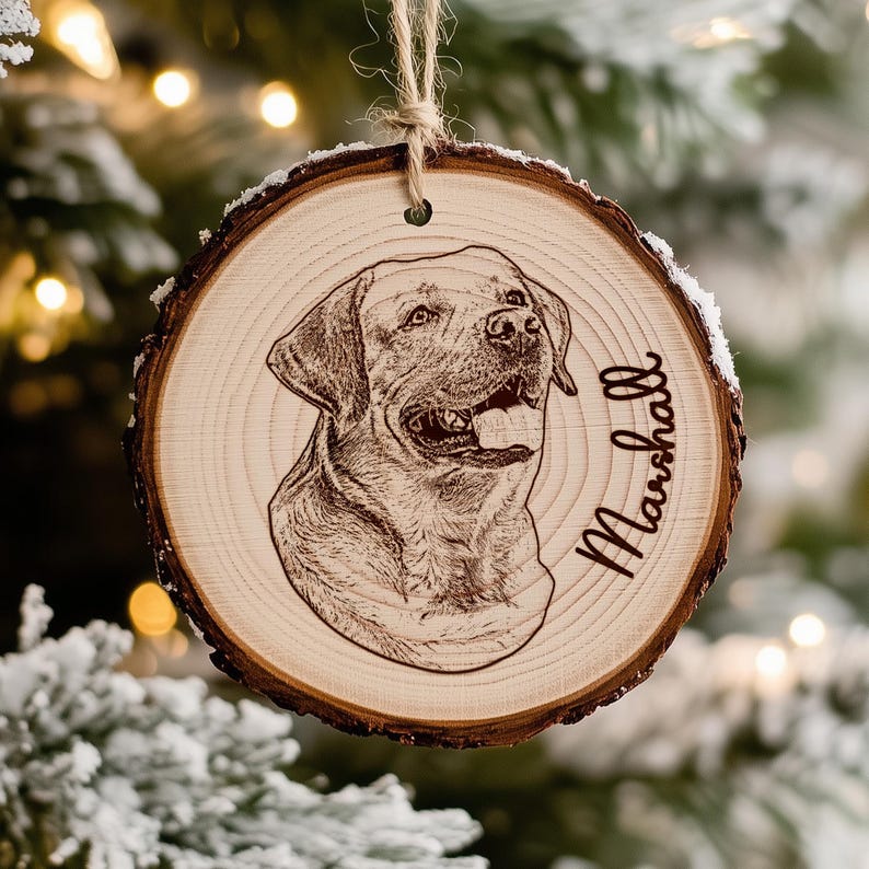 Custom Dog Photo Ornament For Christmas Gifts, Engraved Pet Portrait Wooden Ornament, Pet Picture Ornament Dog Xmas Gift Ideas