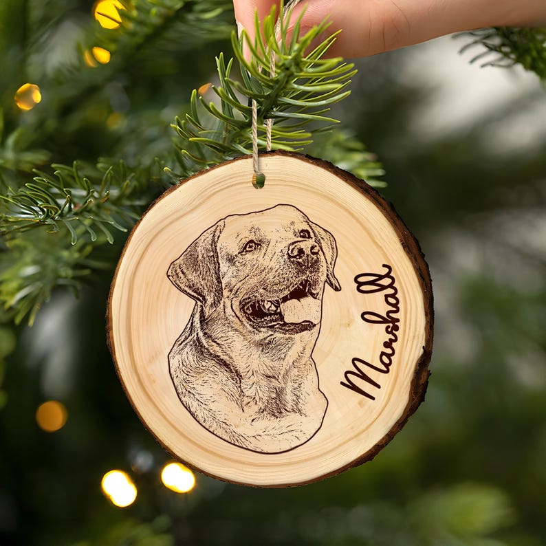 Custom Dog Photo Ornament For Christmas Gifts, Engraved Pet Portrait Wooden Ornament, Pet Picture Ornament Dog Xmas Gift Ideas