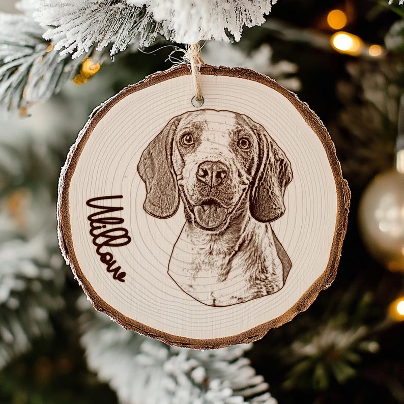 Custom Dog Photo Ornament For Christmas Gifts, Engraved Pet Portrait Wooden Ornament, Pet Picture Ornament Dog Xmas Gift Ideas
