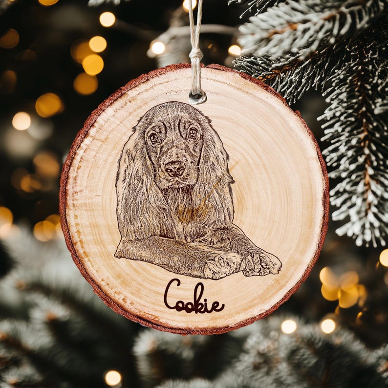 Custom Dog Photo Ornament For Christmas Gifts, Engraved Pet Portrait Wooden Ornament, Pet Picture Ornament Dog Xmas Gift Ideas