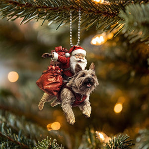 2D Flat Cairn Terrier Ornament, Dog with Santa Ornament, Santa and Dog Ornament, Car Hanging Ornament, Christmas Gift, Dog Lover Gifts