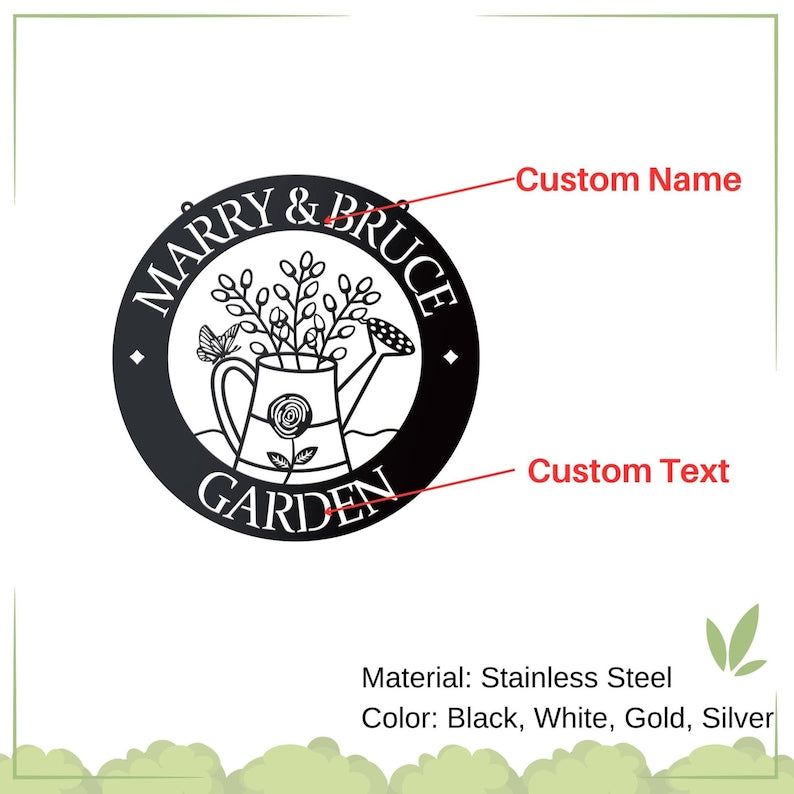 Custom Garden Sign, Garden Decor, Garden Wall Art, Personalised Metal Garden Name Sign, Gardening Gifts for Mom Dad Grandma