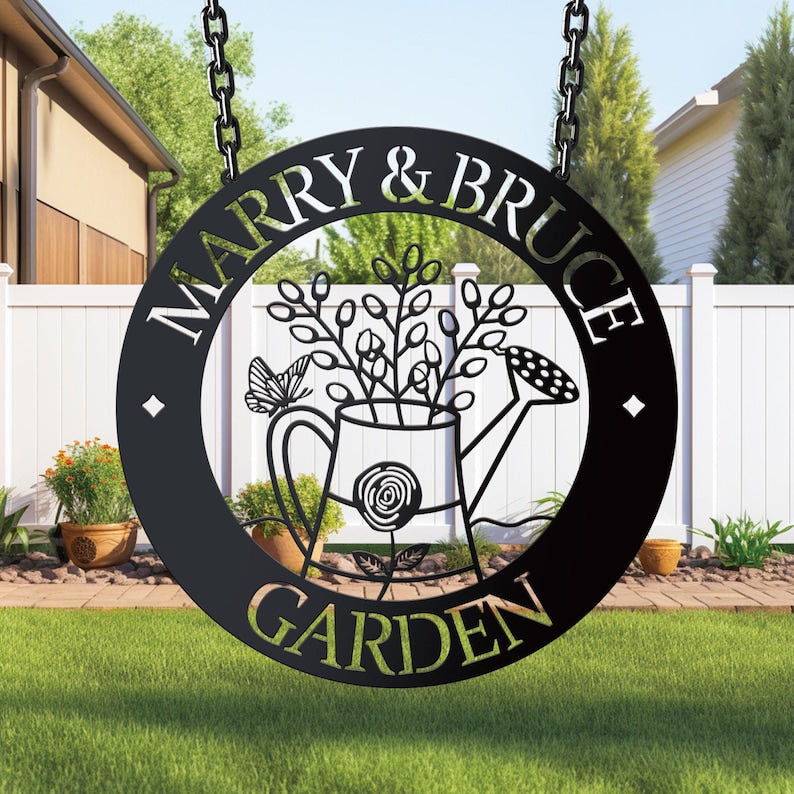 Custom Garden Sign, Garden Decor, Garden Wall Art, Personalised Metal Garden Name Sign, Gardening Gifts for Mom Dad Grandma