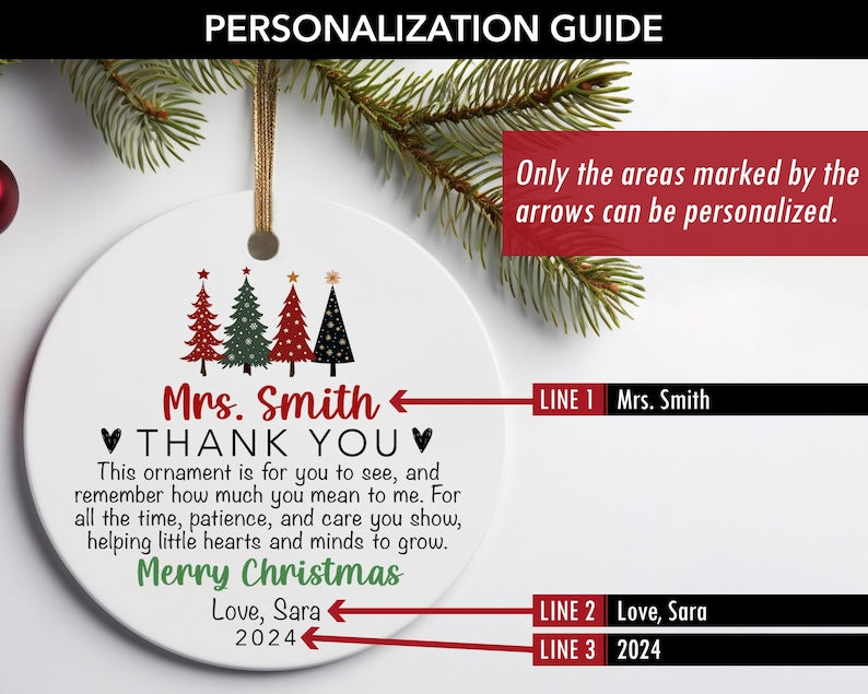 Custom Teacher Ornament Personalized Teacher Christmas Ornament 2025 Teacher Appreciation Ornament for Teacher Thank You Keepsake Gift