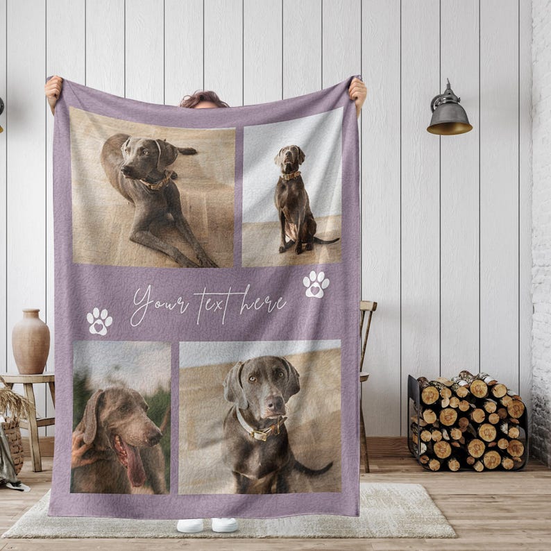 Dog Cat Picture Bedding Blanket With Text, Customized Name Photo Blanket Collage, Memorial Pet Face Loss Keepsake Gift, Mom Dad Bereavement
