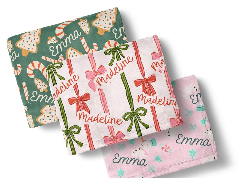 Personalized Christmas Name Blanket Custom Kids Gift Holiday Present Winter Photo Prop Kids Keepsake Custom Holiday Throw Baby Blanket Soft